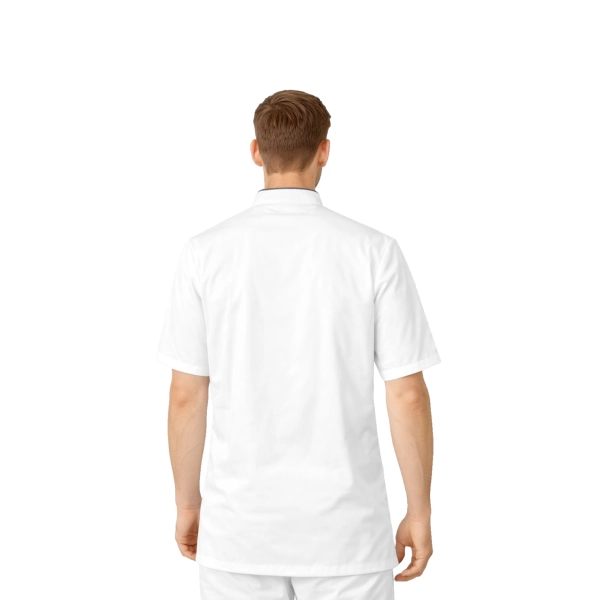 Bluza medyczna męska ze stójką biała ze stójką szarą krótki rękaw roz.3XL